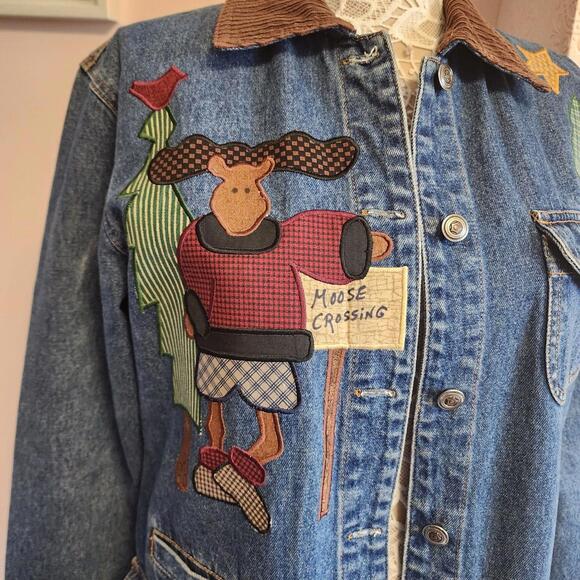 EUC Land of Loons Unique moose crossing embroidered Small jacket coat - Picture 8 of 8